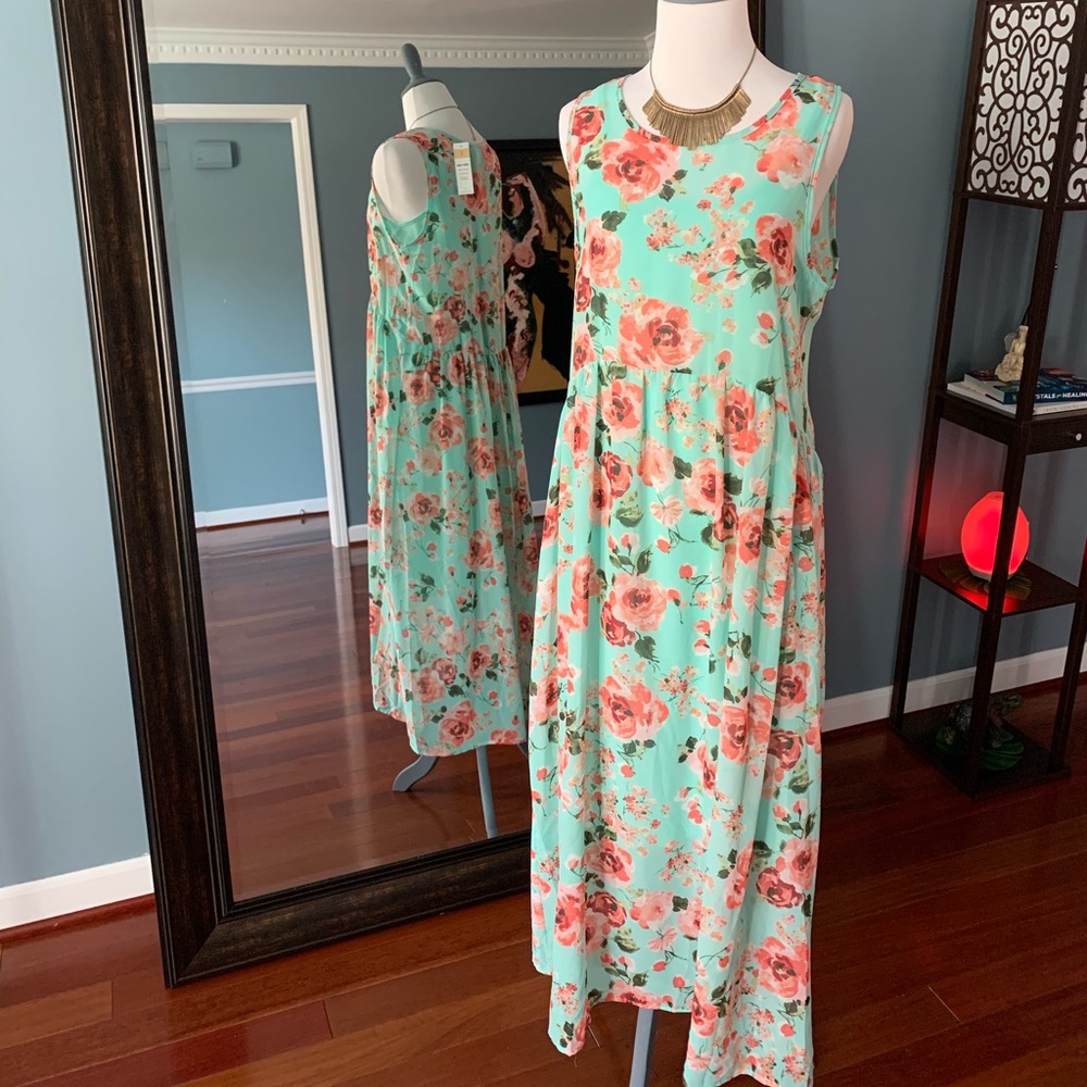 Godiva Maxi Dress - Aqua & Coral